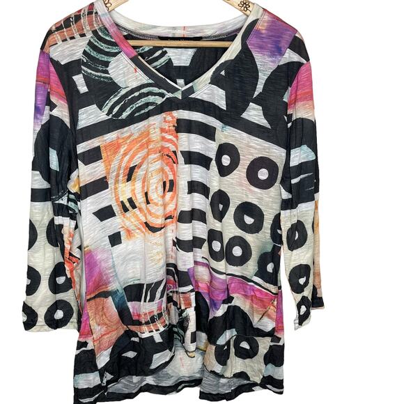 Tango Mango Tunic Top Blouse Multi Print Artsy Art to Wear Size Large - Picture 1 of 8